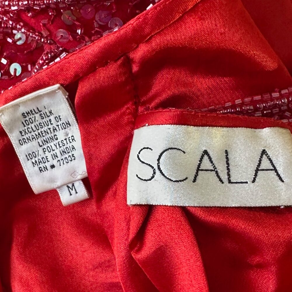 Scala Red Beaded And Sequin Halter Gown Size M - image 8